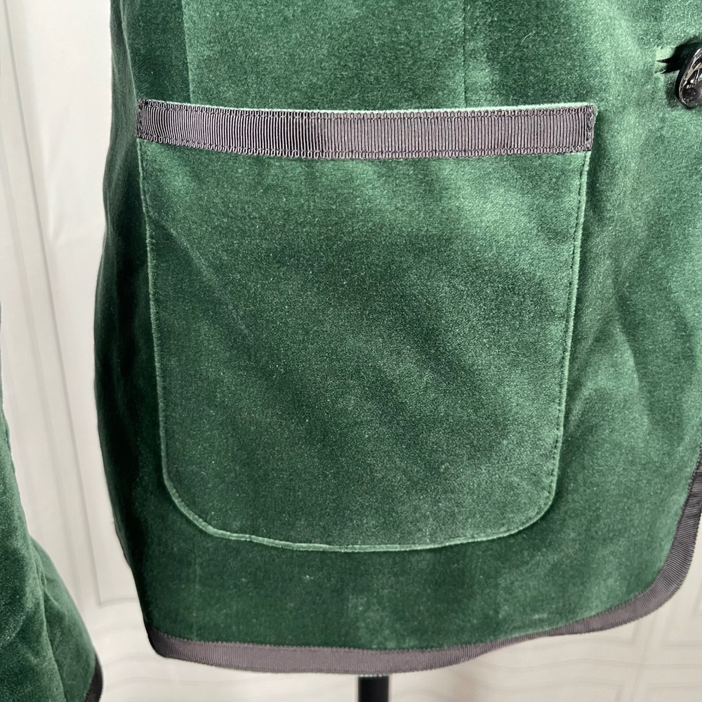 Kate Spade Green Velvet Blazer‎ - Grosgrain Trim & Jewel Buttons - Size 00 - Picture 6 of 16